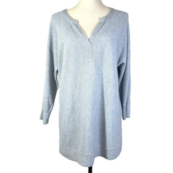 Repeat Sweaters - Repeat Light Blue Gray Cotton Blend Knit Tunic Sweater V Neck Size M